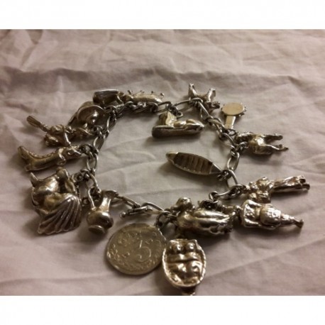 Vintage Silver Charm Bracelet 59 grams
